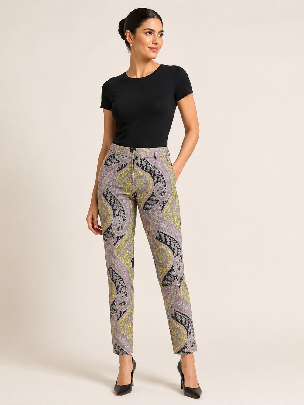 J.Crew Café Capri Paisley Pants Size 4 Cropped Stretch Ankle Boho
